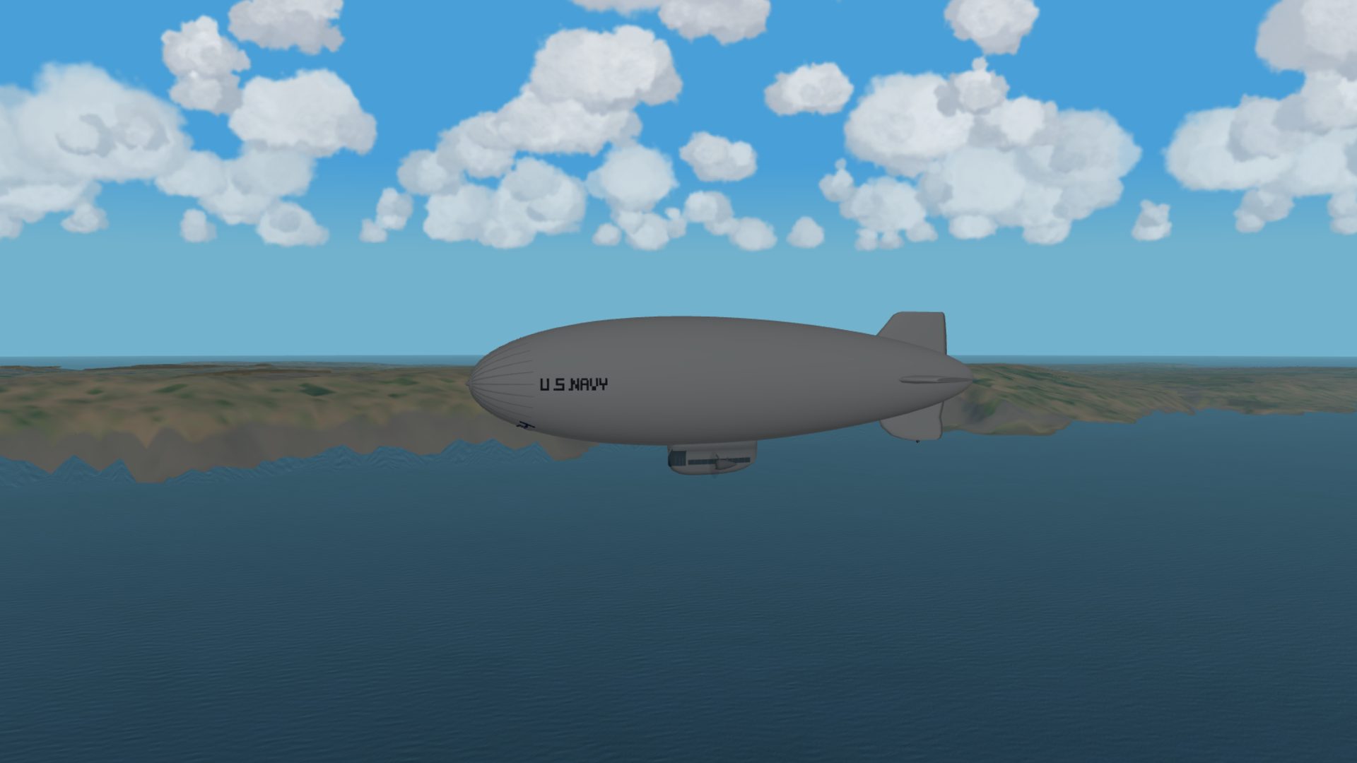 A K-class airship over the sea off the cliffs of Malta