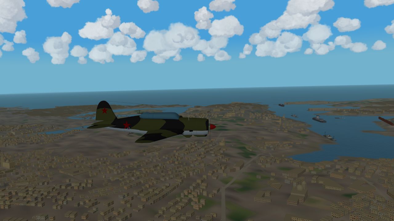 A Su-2 at low level over the towns of Malta, ships in Grand Harbour
